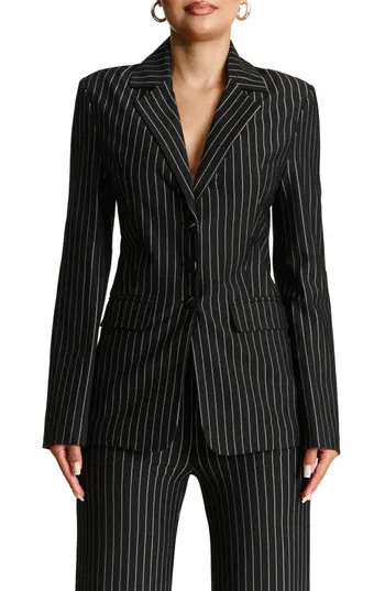 Naked Wardrobe Drama Shoulder Pinstripe Blazer in Black at Nordstrom Rack, Size 2X | Nordstrom Rack