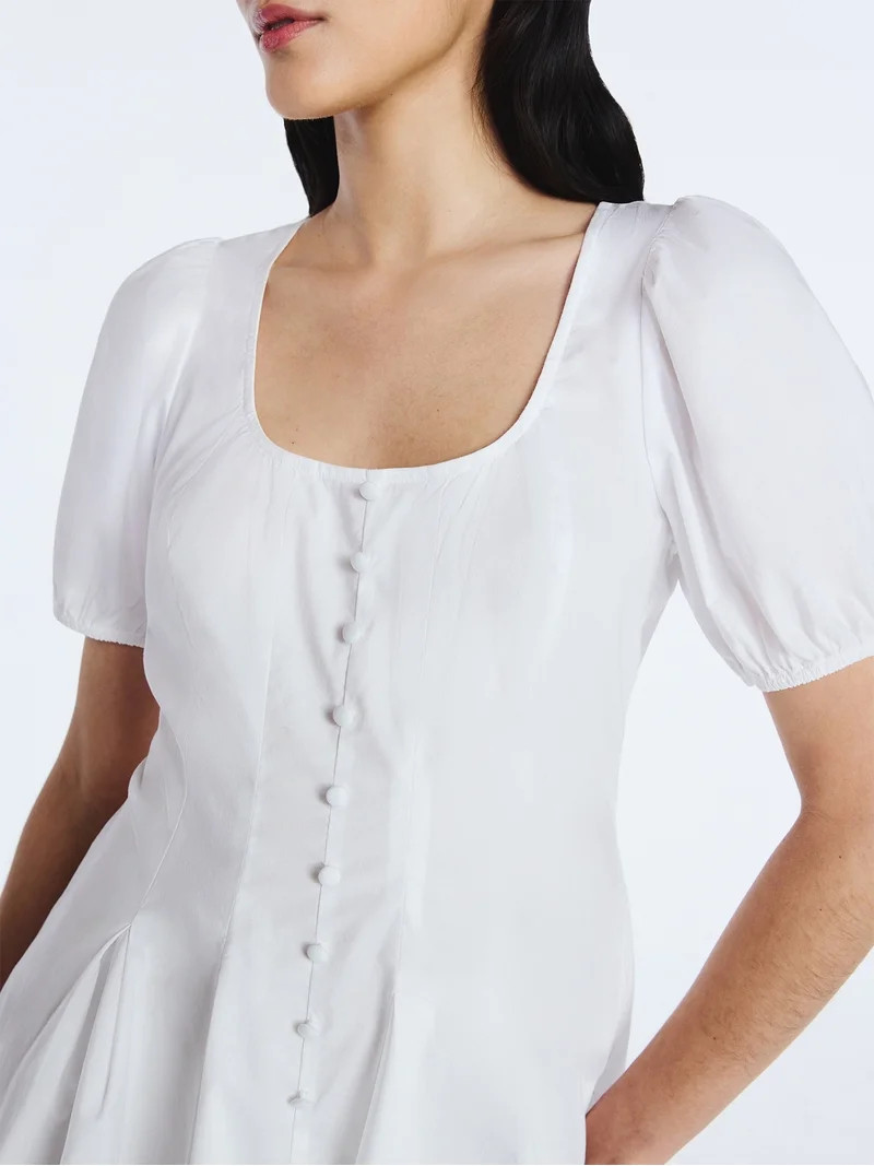 Scoop Women’s Button Front Mini Dress with Puff Sleeves, Sizes XS-XXL | Walmart (US)