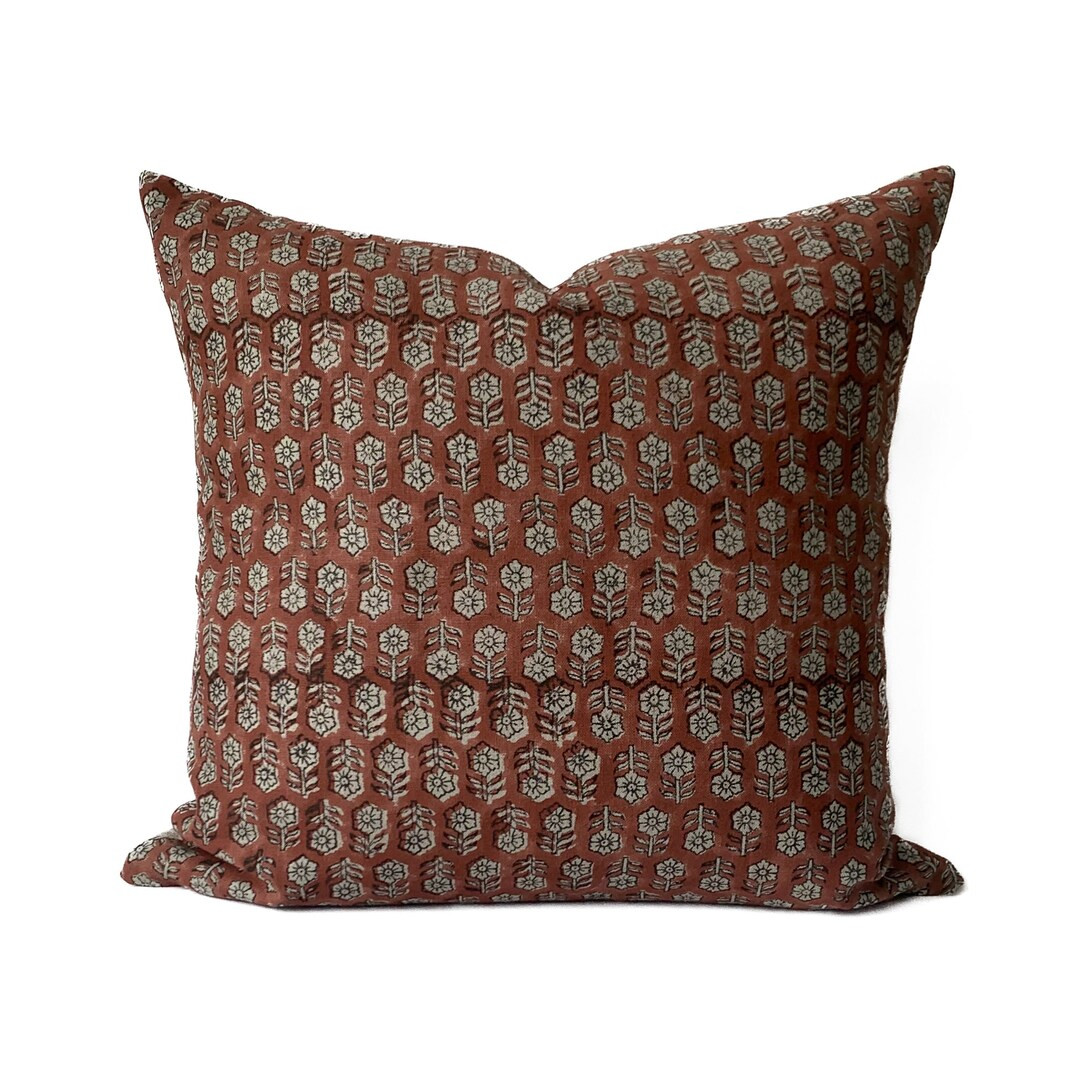 Red Hand Block Printed Linen Pillow Cover, Modern Farmhouse Decor, Designer Linen Pillow Cover, R... | Etsy (CAD)