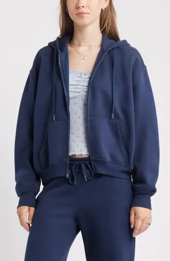 BP. Relaxed Cotton Blend Zip Hoodie in Navy Iris at Nordstrom Rack, Size Small | Nordstrom Rack
