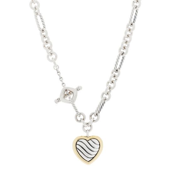 Sterling Silver 18K Yellow Gold Cable Heart Figaro Necklace | FASHIONPHILE (US)