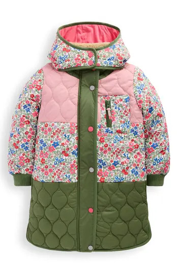 Mini Boden Kids' Mixed Print Onion Quilted Longline Coat in Rose Pink Flowerbed at Nordstrom Rack, Size 2-3Y | Nordstrom Rack
