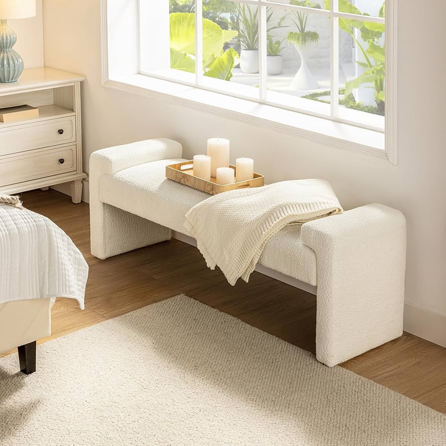 HULALA HOME 58.5" End of Bed Bench, Modern Fabric Upholstered Entryway Bench with Solid Wood Fram... | Amazon (US)