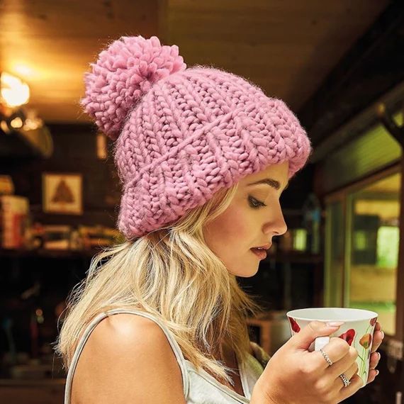 Oversized chunky knit beanie. Bobble Hat Unisex Pink Navy Cream Hat Winter Essential Cute Fashion... | Etsy (US)