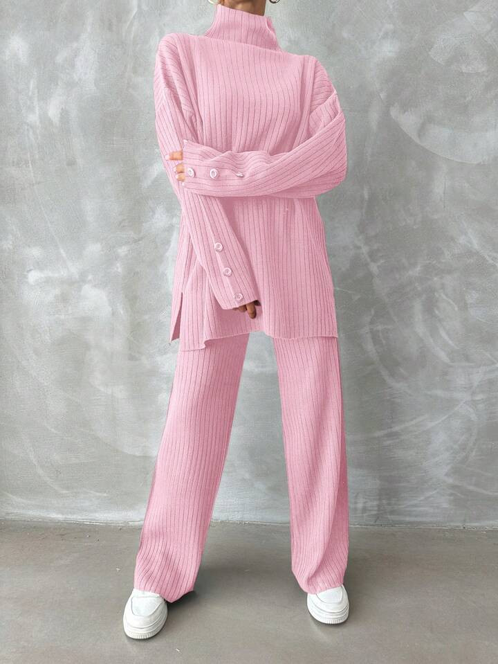 SHEIN Frauen Split Hem Pullover Und Gestrickte Hose Set | SHEIN