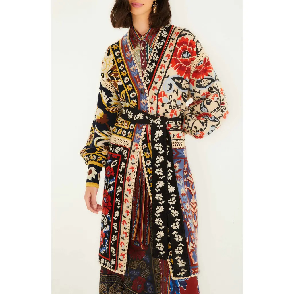 FARM Rio Flower Print Patchwork Belted Cardigan in Multi at Nordstrom Rack, Size X-Small | Nordstrom Rack