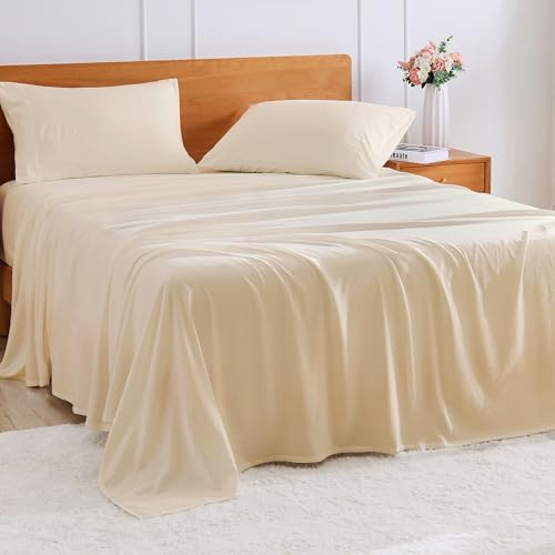 GOKOTTA 4-Pcs King Size Sheets Set, 10-16" Deep Pocket, Non-Slip Elastic Corner Straps, Washed & Brushed Microfiber Polyester - Hotel Luxury, Ultra Soft, Breathable, Wrinkle-Free, Anti-Rip - Beige | Amazon (US)