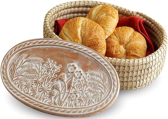Bread Warmer Basket with Stone - Bread Baskets for Serving Rolls Warming Tortilla, Gift for Baker... | Amazon (US)