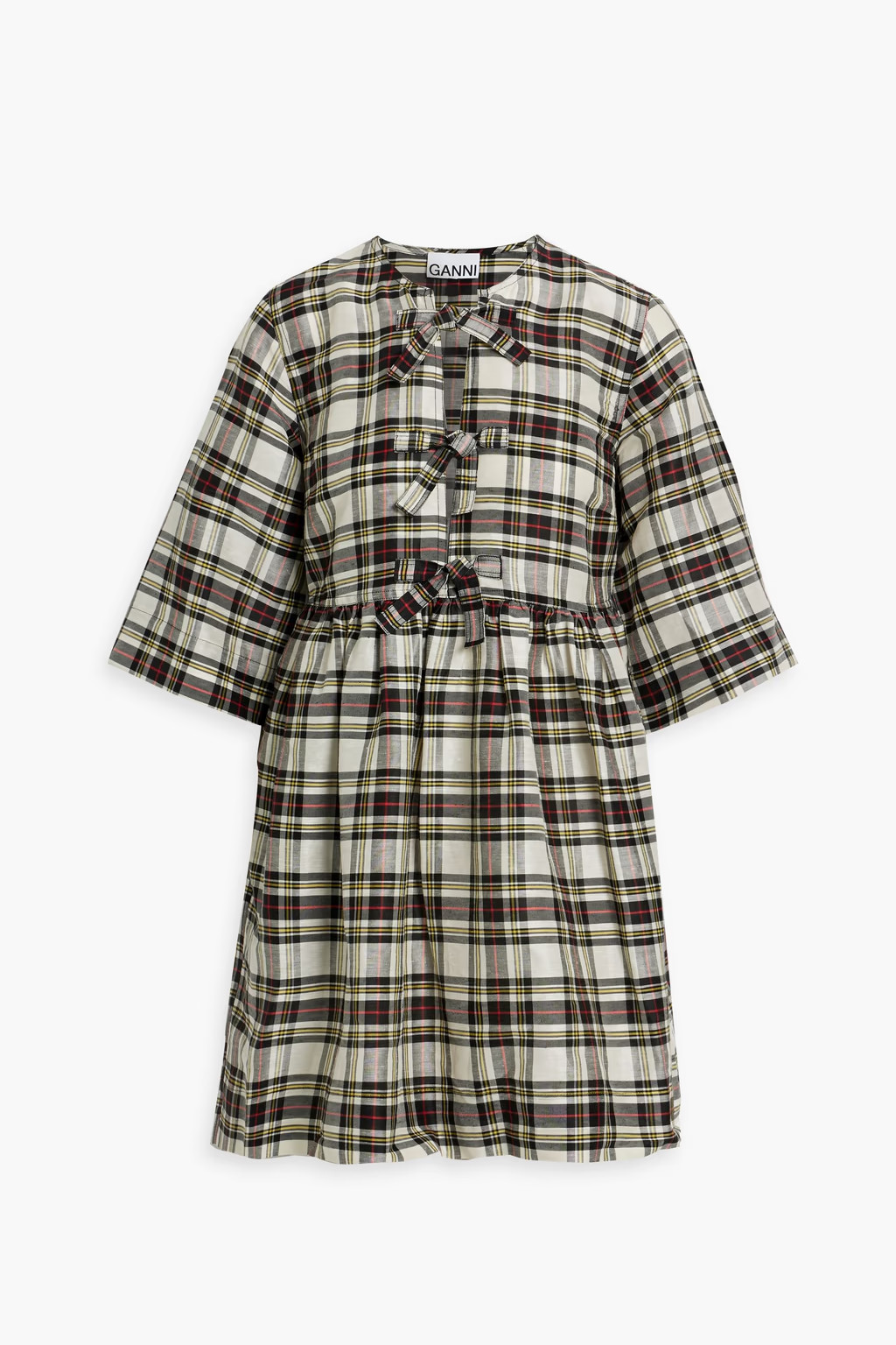 Gathered checked linen and silk-blend mini dress | The Outnet (Middle East)