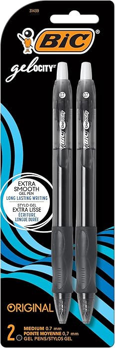BIC Gelocity Original Black Gel Pens, Medium Point (0.7mm), 2-Count Pack, Retractable Gel Pens Wi... | Amazon (US)