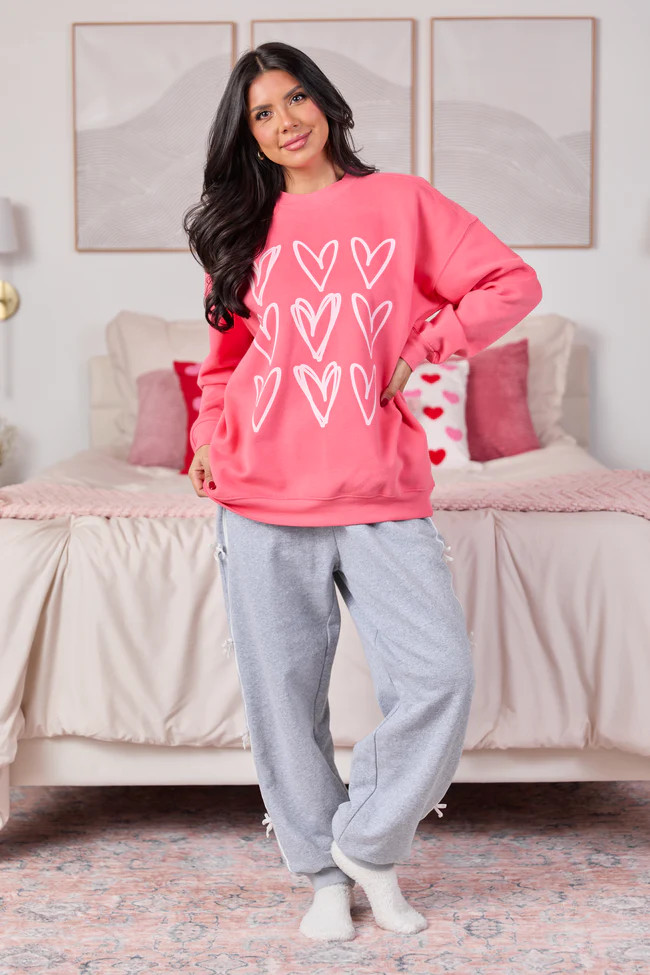 Sketched Hearts Light Red Graphic Sweatshirt SALE | Pink Lily