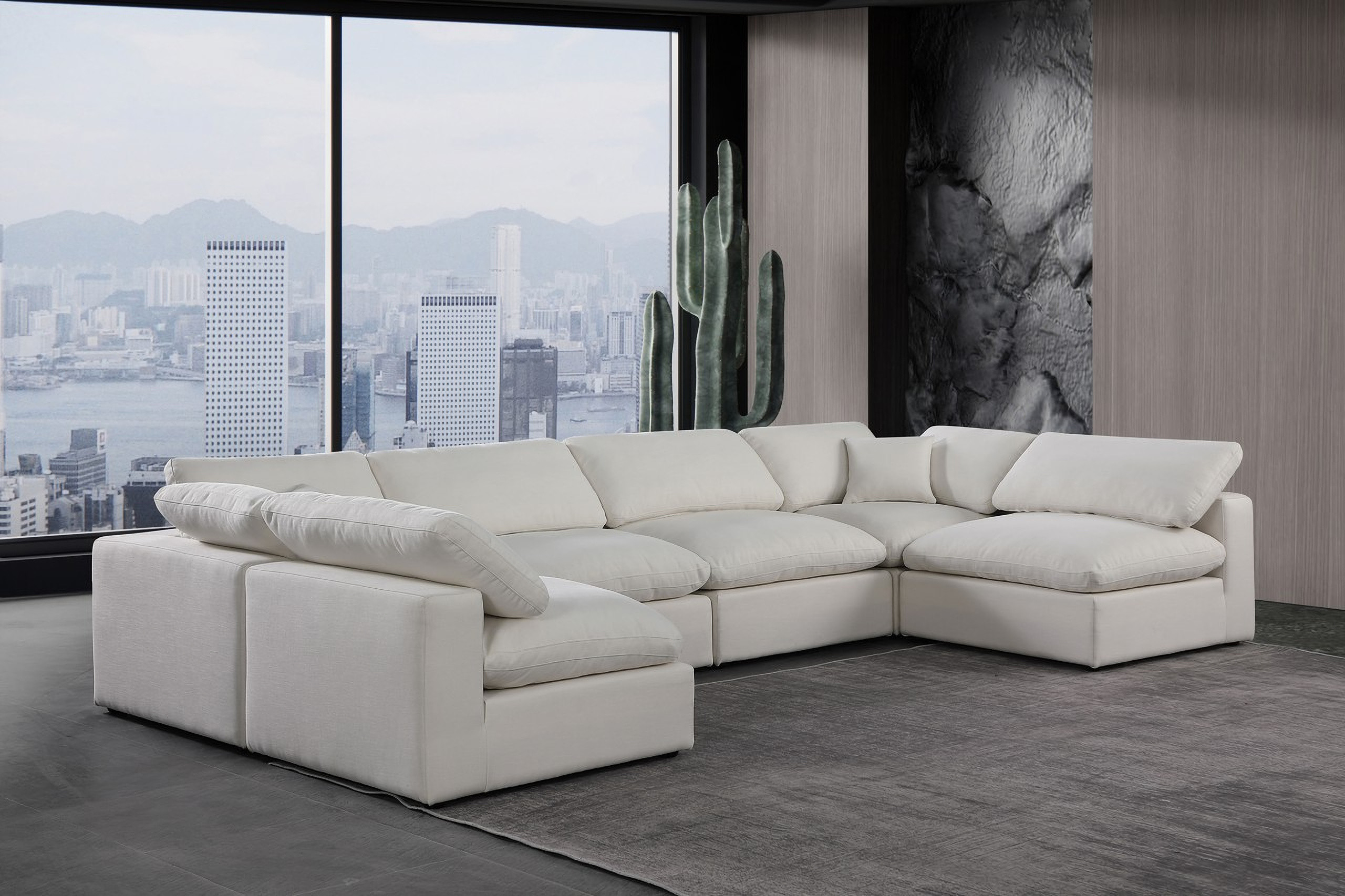 Comfy Linen Textured Fabric 6 Piece Modular Sectional In Cream | 1stopbedrooms
