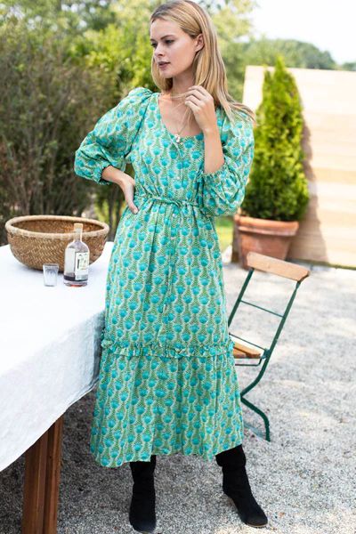 Lucy Long Sleeve Dress - Frida Blue Green Organic | Emerson Fry