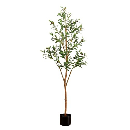 Nearly Natural 5FT Tall Silk Faux Olive Tree for Home and Office Decor, Fake Potted Tree with Natural Wood Trunk, Realistic Branches and Lifelike Fruits | Amazon (US)
