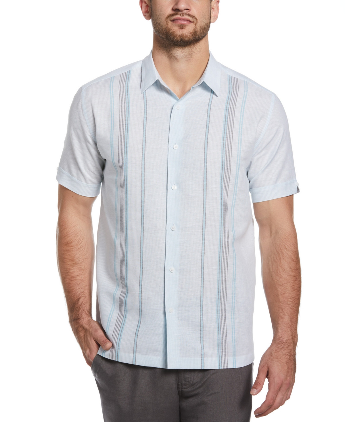 Cubavera Men's Short-Sleeve Yarn-Dyed Panel Shirt | Macys (US)