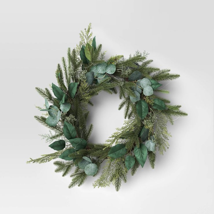 Lit Mixed Wreath Green - Threshold™ | Target