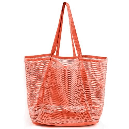 HOHOM Beach Bags for Women, Summer Travel Mesh Tote Bag with Large Inner Pocket, Sandproof Woven Shoulder Handbag Swim Pool Bag, Suit for Family Vacation Essentials | Amazon (US)