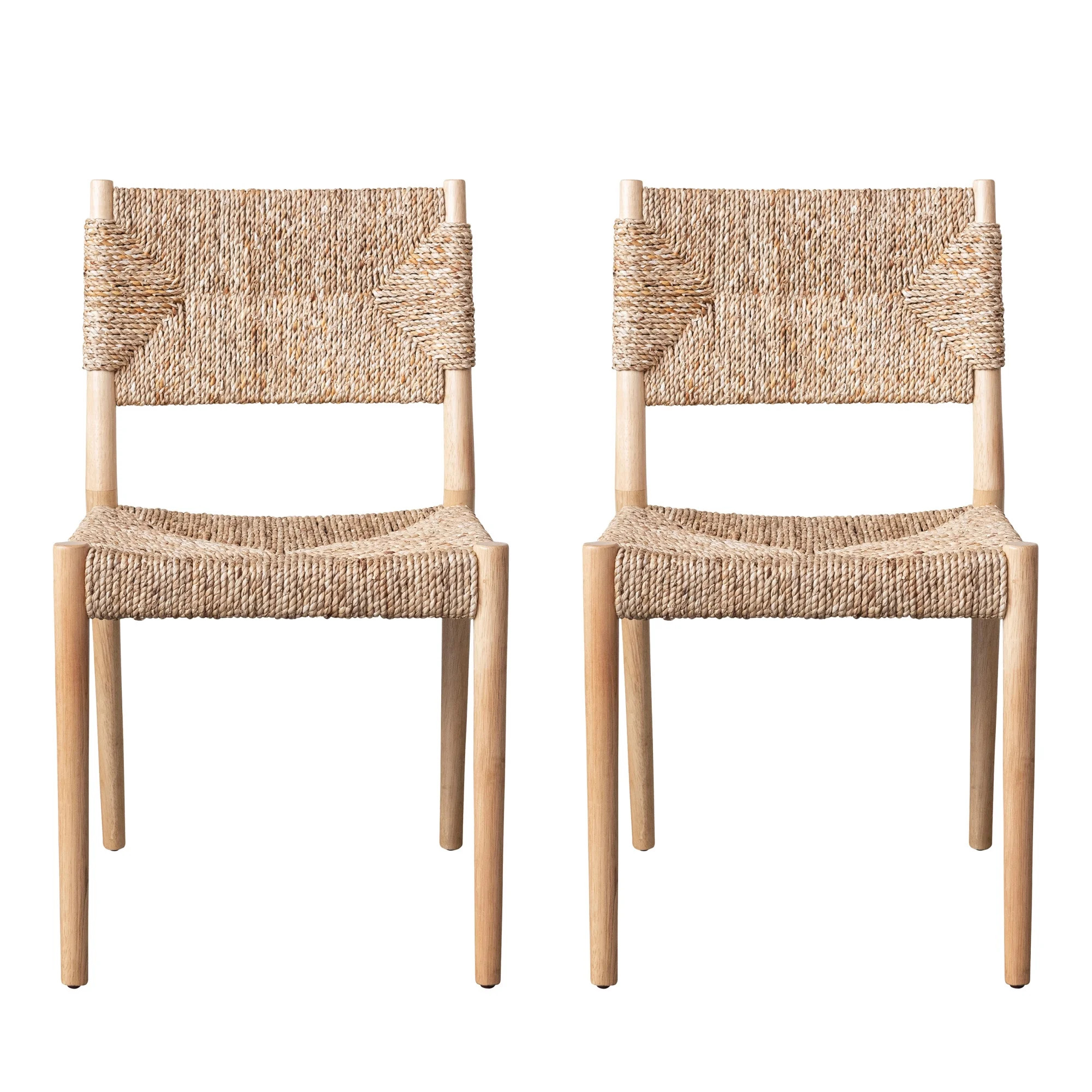 Creative Co-Op Woven Water Hyacinth and Rubberwood Chair, Natural, Set of 2 | Walmart (US)