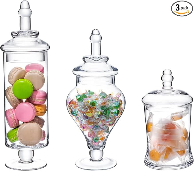 MyGift Clear Glass Apothecary Jars with Lid, Decorative Footed Vase, Candy Buffet Containers Set ... | Amazon (US)
