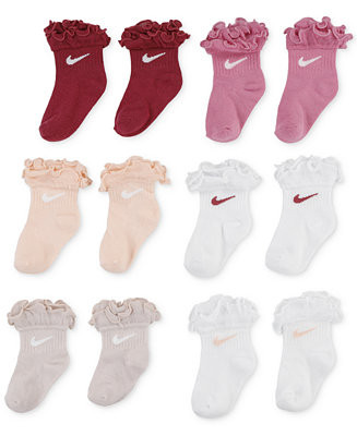 Baby and Toddler Girl Ruffled-Trim Swoosh Socks, 6 Pack | Macy's