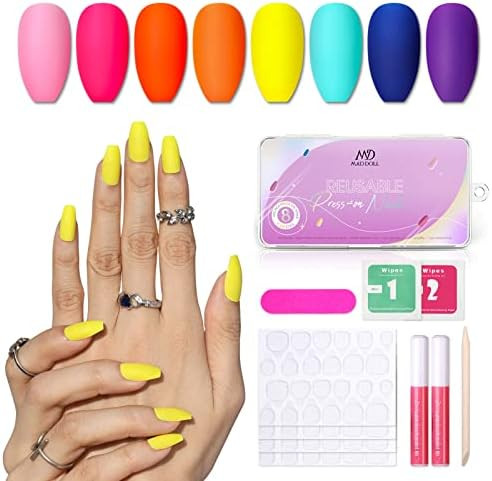 Press On Nails Neon Colors - 192 Ct Medium Coffin Fake Nails Glue On Ballerina False Nails Kit for W | Amazon (US)
