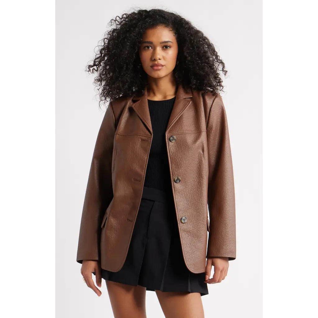 Open Edit Pebble Faux Leather Jacket in Brown Soil at Nordstrom Rack, Size Xx-Small | Nordstrom Rack