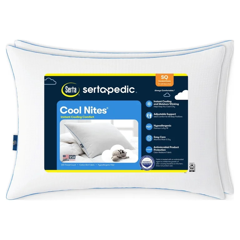 Sertapedic Cool Nites Bed Pillow, Standard/Queen, 2 Pack | Walmart (US)