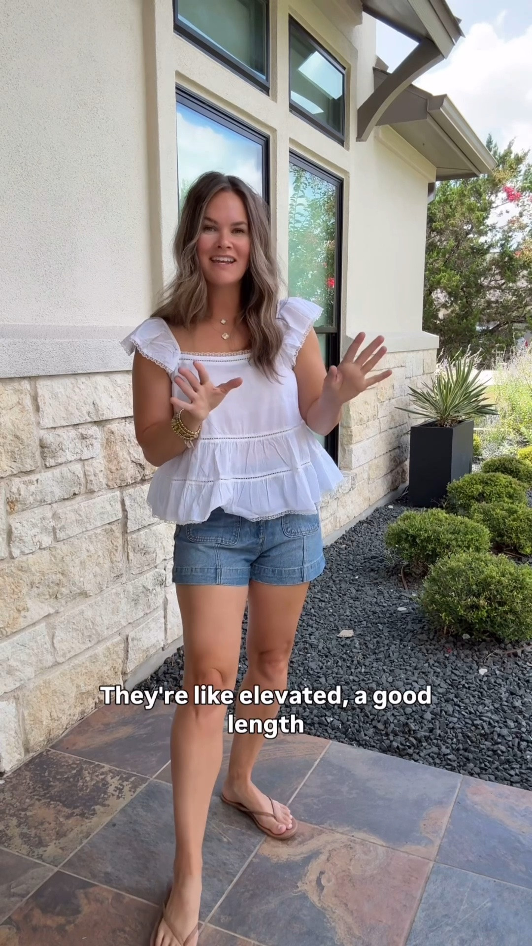 This top is so pretty 🤍 Love the feminine details with simple denim shorts

#LTKootd #LTKmomlife #LTKgrwm