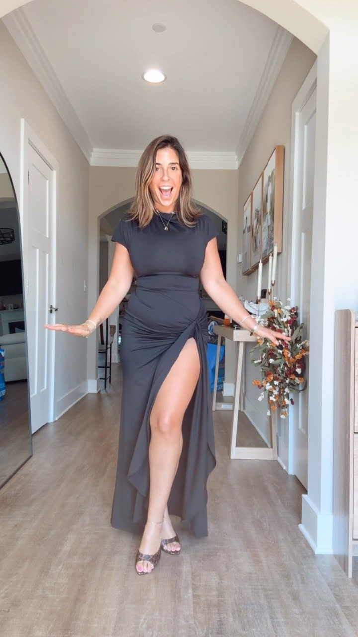 How freaking stunning is this wedding guest dress?! I am completely obsessed with it and the way it fits my 5’ frame. The cap sleeves, the slit and the stomach ruching are so flattering. 
Wedding guest dress, fall dress outfit inspo, holiday dress inspo 

#LTKPetite #LTKWedding #LTKHoliday