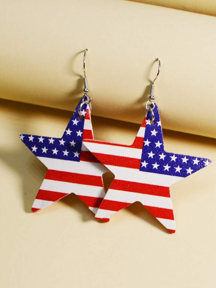 1pair Fashionable PU Polyurethane American Flag Pattern Star Drop Earrings For Women For Daily De... | SHEIN
