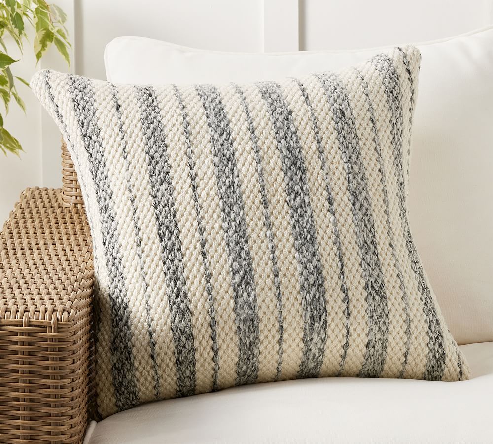 Truitt Striped Handknit Outdoor Throw Pillow | Pottery Barn (US)