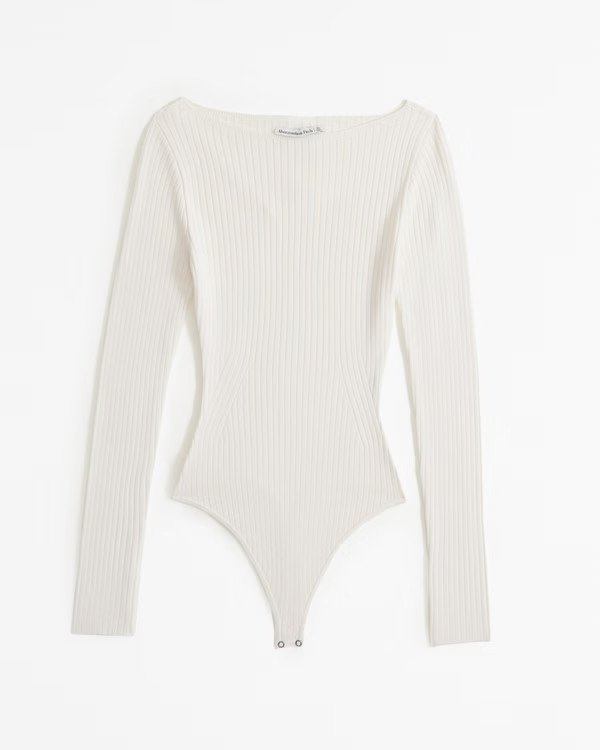 Long-Sleeve Glossy Slash Bodysuit | Abercrombie & Fitch (US)
