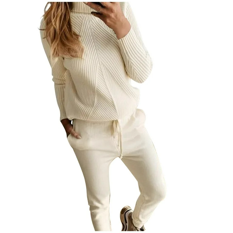 ZMHEGW Womens Sweaters Fall 2022 Knitting Turtleneck Solid Color Pullover Trousers Two-Piece Set ... | Walmart (US)