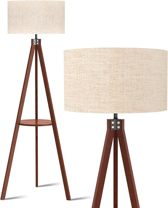 LEPOWER Tripod Floor Lamp, Mid Century Wood Standing Lamp, Modern Design Shelf Floor Lamp for Liv... | Amazon (US)