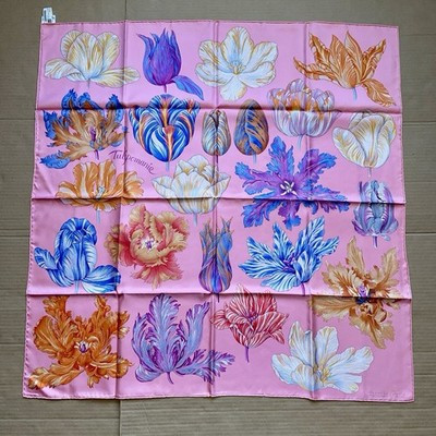New Hermes scarf silk Carre 90cm Tulipomanie Pink | eBay US
