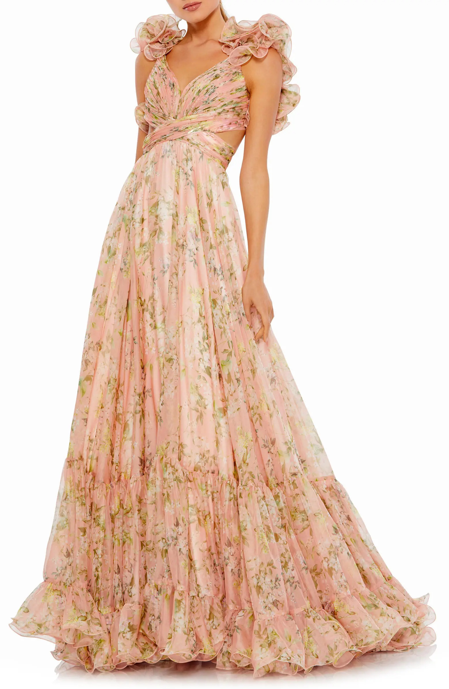 Floral Chiffon Cutout Ballgown | Nordstrom