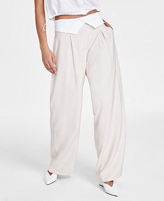 Bar III Women's Foldover-Waist Wide-Leg Pants, Created for Macy's - Macy's | Macy's
