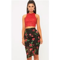 Adreana Red Sequin Lace Crop Top | PrettyLittleThing US