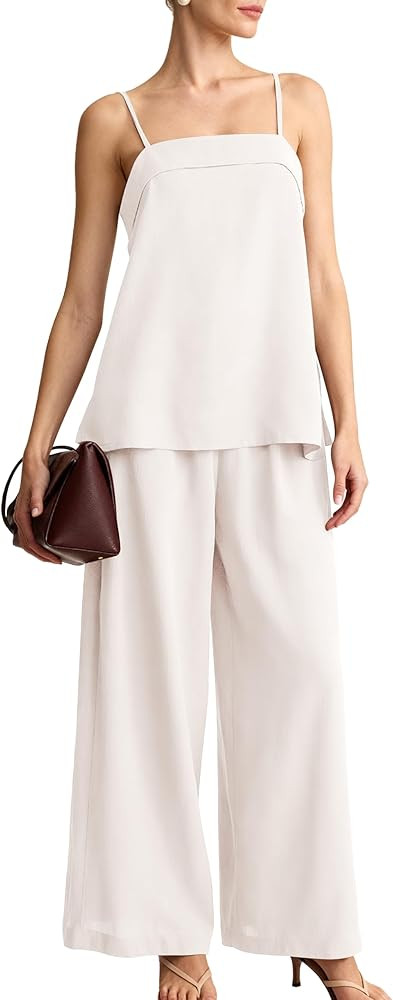 2 Piece Lounge Sets for Women Spaghetti Strap Tank Top Wide Leg Pants Casual Summer Matching Set ... | Amazon (US)