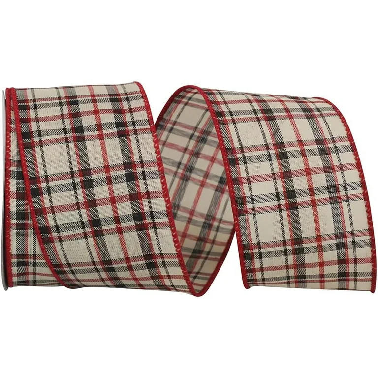 Wire Edged Athens Lauren Plaid Cream, Red and Black Ribbon 2 1/2" 10 Yards | Walmart (US)