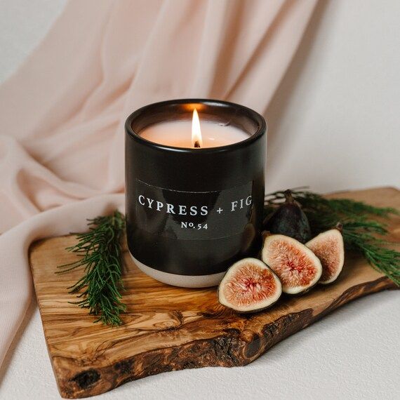 Cypress and Fig Candle - Black Stoneware Jar - 12 oz | Cypress, Eucalyptus, Ripe Fig, Tropical Fr... | Etsy (US)