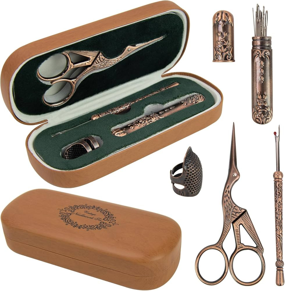 Vintage Embroidery Scissors Kit, Fancy Needlework Set with Crane Stork Shear, Antique Seam Ripper... | Amazon (US)