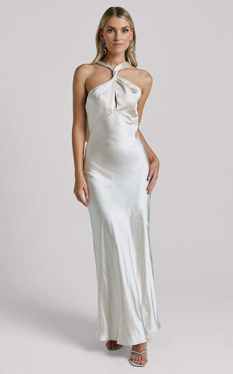 Florita Maxi Dress - Twist Halter Slip in Ivory | Showpo (ANZ)