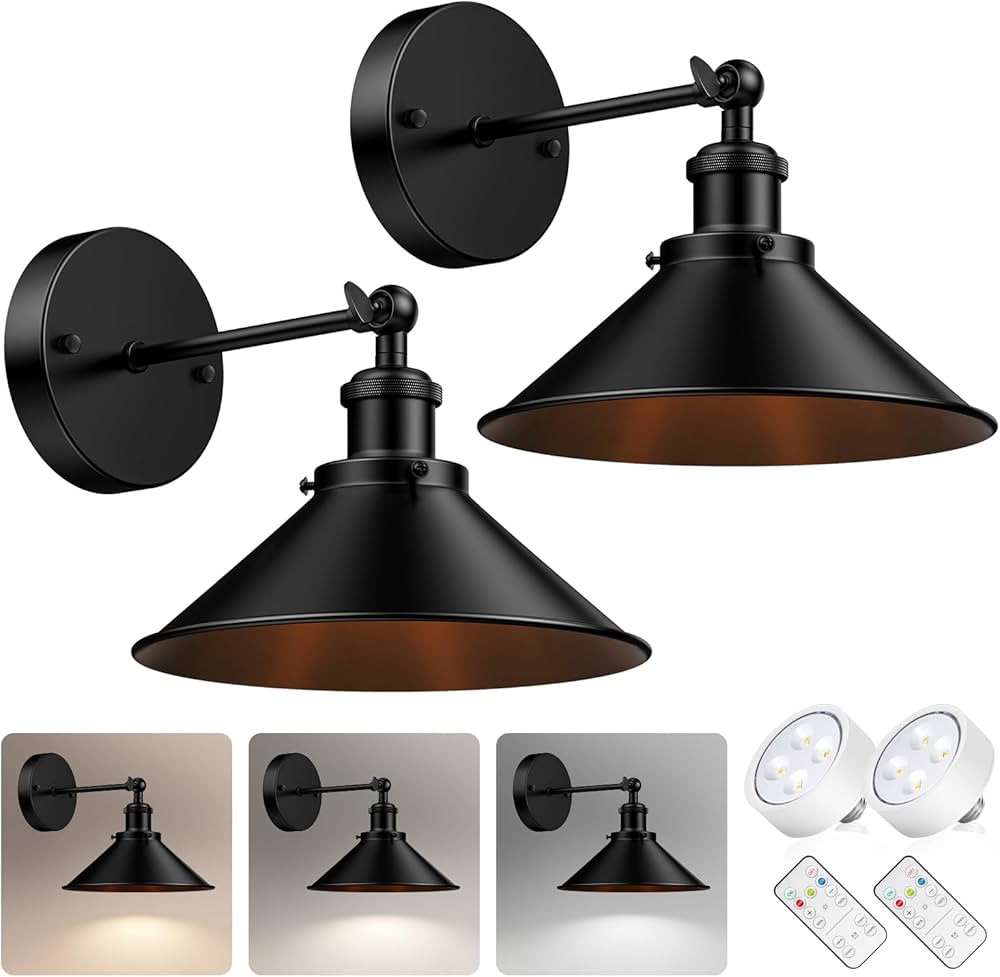 Battery Operated Wall Sconce, Swing Arm Wall Lights Battery Powered Sconces Wall Lamp Fixture Ind... | Amazon (US)