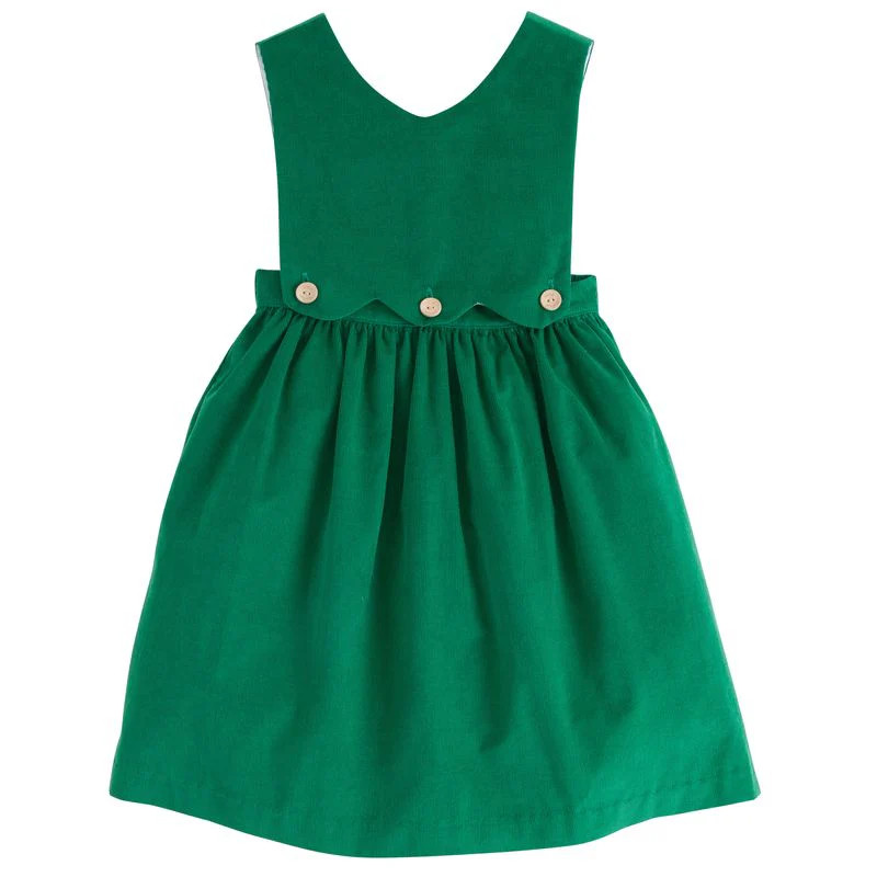 Little English Button Panel Jumper- Evergreen Corduroy | JoJo Mommy