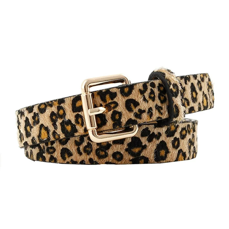 Leopard PU leather Belt Women's Waist Belt Artificial Horse hair Belts for Women Light Brown | Walmart (US)