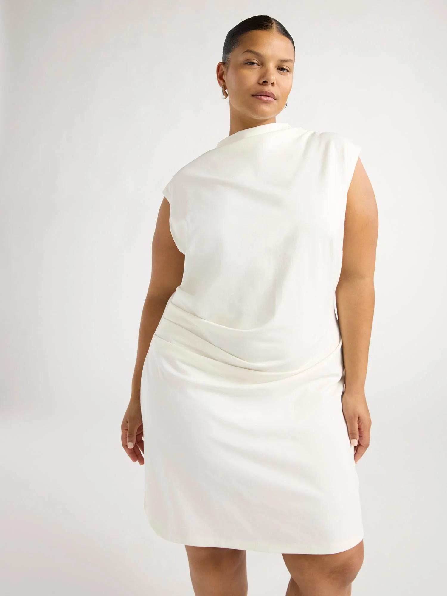 Scoop Women’s and Women's Plus Mock Neck Side Pleated Dress, Sizes XS-4X | Walmart (US)