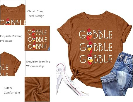 Gobble Gobble Shirt for Women Thanksgiving T-Shirts Short Sleeve Cute Graphic Letter Print Funny ... | Amazon (US)