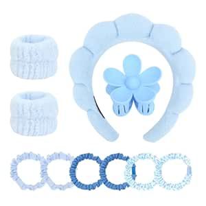 10Pcs Blue Spa Headband and Wrist Washbands Set, Skincare Headband Face Wash Headband Makeup Head... | Amazon (US)
