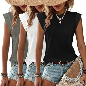3-Pack Womens Cap Sleeve Tank Tops 2026 Summer Spring Trendy Beach Vacation Casual T Shirts | Amazon (US)